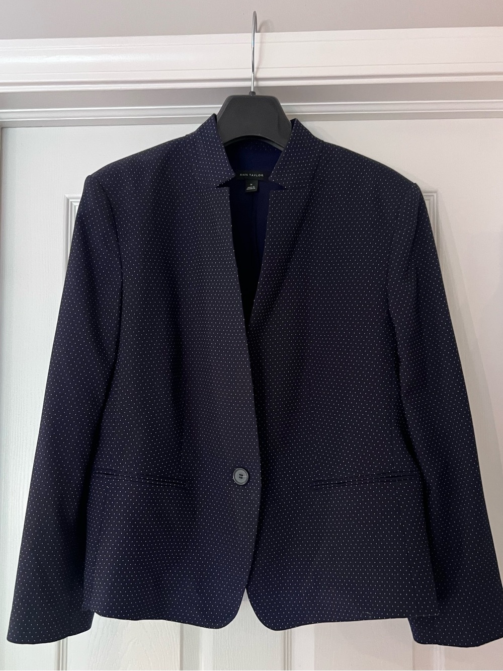 Ann Taylor - Classic - Navy - Pindot - Single Button Blazer
